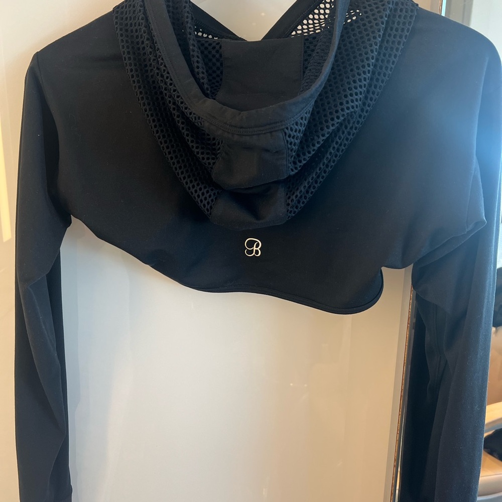 Bombshell Black 1/4 Shrug Long Sleeve Cover Up.  With Mesh Hoodie. Size S.